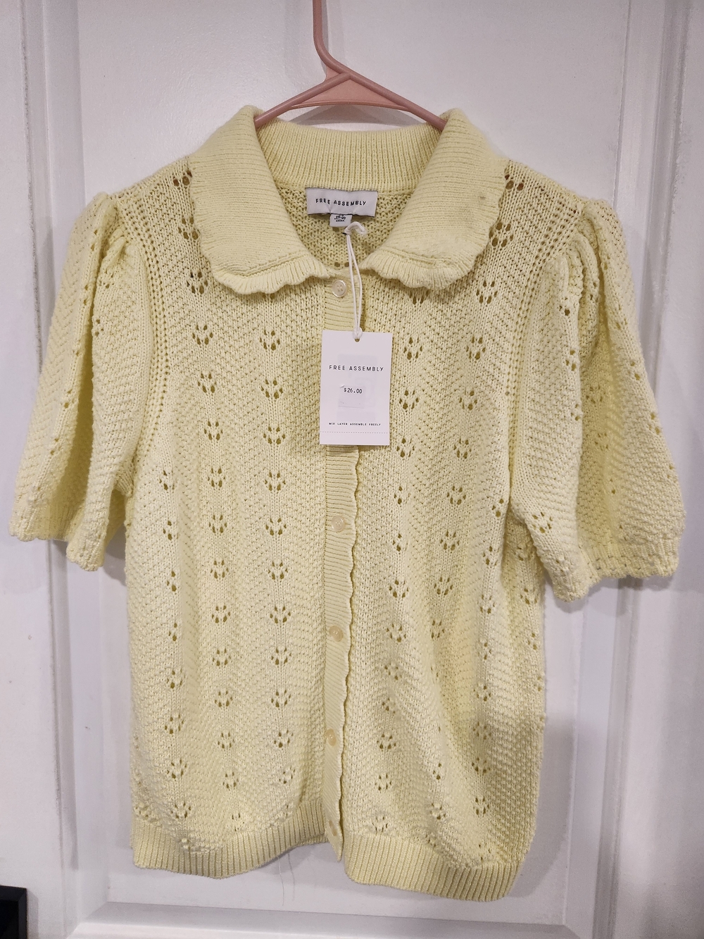Free Assembly Pale Yellow Knit Button-Up Cardigan